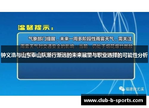 钟义浩与山东泰山队渐行渐远的未来展望与职业选择的可能性分析
